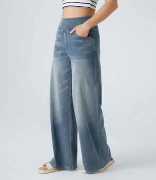 Damen Jeans Mit Weitem Bein & Elastischem Bund