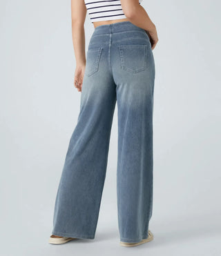 Damen Jeans Mit Weitem Bein & Elastischem Bund
