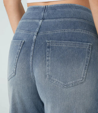 Damen Jeans Mit Weitem Bein & Elastischem Bund
