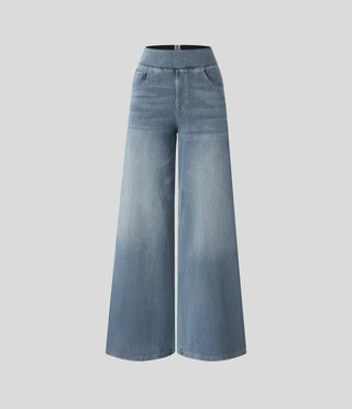 Damen Jeans Mit Weitem Bein & Elastischem Bund