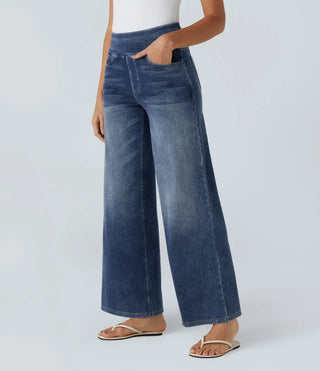 Damen Jeans Mit Weitem Bein & Elastischem Bund