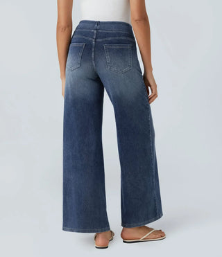 Damen Jeans Mit Weitem Bein & Elastischem Bund
