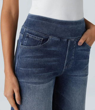 Damen Jeans Mit Weitem Bein & Elastischem Bund