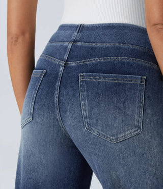Damen Jeans Mit Weitem Bein & Elastischem Bund