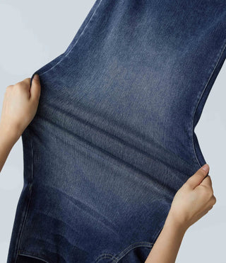 Damen Jeans Mit Weitem Bein & Elastischem Bund