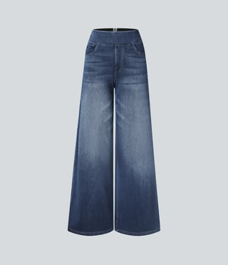 Damen Jeans Mit Weitem Bein & Elastischem Bund