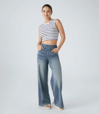 Damen Jeans Mit Weitem Bein & Elastischem Bund