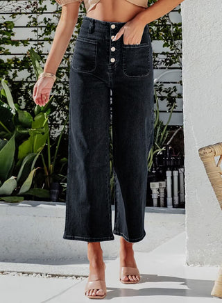 Damen Jeans Mit Weitem Schnitt & Knopfleiste