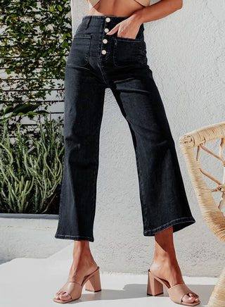 Damen Jeans Mit Weitem Schnitt & Knopfleiste