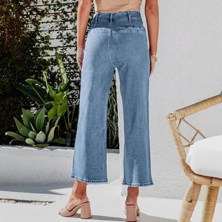 Damen Jeans Mit Weitem Schnitt & Knopfleiste