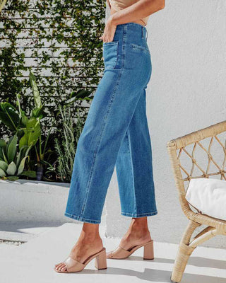 Damen Jeans Mit Weitem Schnitt & Knopfleiste