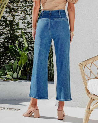 Damen Jeans Mit Weitem Schnitt & Knopfleiste