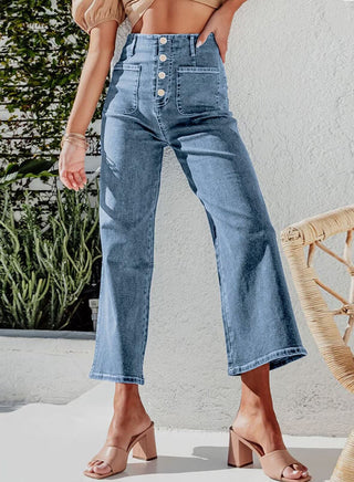Damen Jeans Mit Weitem Schnitt & Knopfleiste