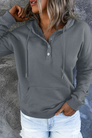 Damen Kapuzenpullover Mit Knopfleiste & Tasche