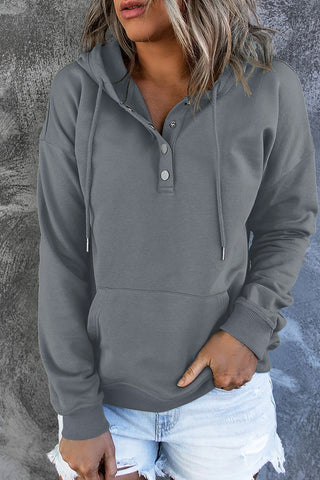 Damen Kapuzenpullover Mit Knopfleiste & Tasche