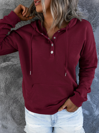 Damen Kapuzenpullover Mit Knopfleiste & Tasche