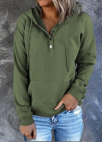 Damen Kapuzenpullover Mit Knopfleiste & Tasche