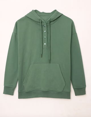 Damen Kapuzenpullover Mit Knopfleiste & Tasche