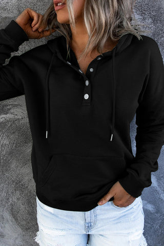 Damen Kapuzenpullover Mit Knopfleiste & Tasche