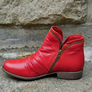 Damen Leder Stiefeletten Mit Seitlichem Reißverschluss