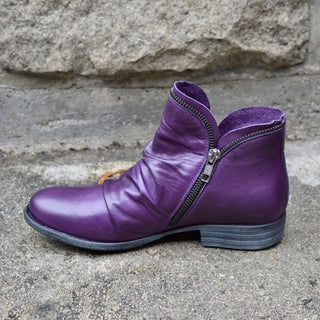 Damen Leder Stiefeletten Mit Seitlichem Reißverschluss