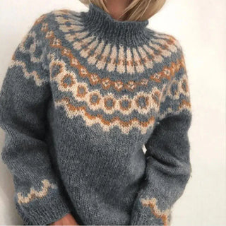 Damen Norweger Strickpullover Mit Rundpasse & Kragen