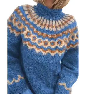 Damen Norweger Strickpullover Mit Rundpasse & Kragen