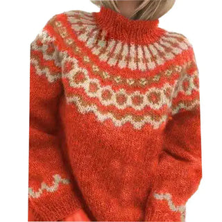 Damen Norweger Strickpullover Mit Rundpasse & Kragen