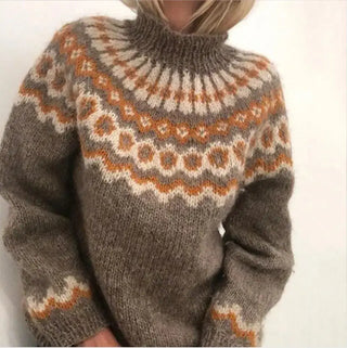 Damen Norweger Strickpullover Mit Rundpasse & Kragen