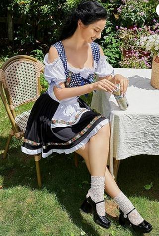 Damen Oktoberfest Dirndl Kleid Mit Kariertem Mieder & Blumensaum | 2025