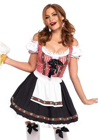 Damen Oktoberfest Dirndl Kleid Mit Kariertem Mieder & Blumensaum | 2025