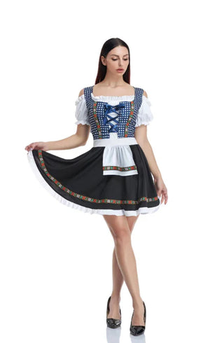 Damen Oktoberfest Dirndl Kleid Mit Kariertem Mieder & Blumensaum | 2025