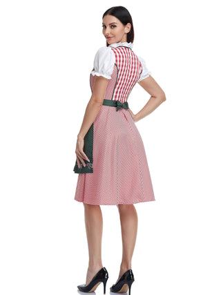 Damen Oktoberfest Dirndl Kleid Mit Kariertem Mieder & Grüner Schürze | 2025