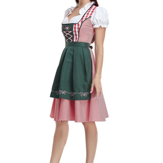 Damen Oktoberfest Dirndl Kleid Mit Kariertem Mieder & Grüner Schürze | 2025