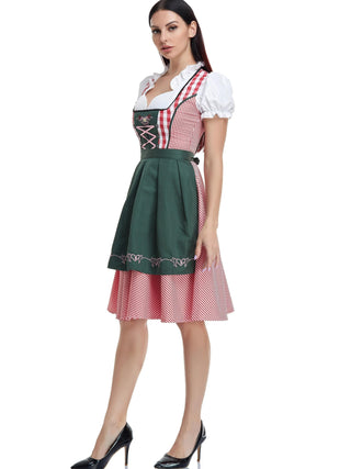 Damen Oktoberfest Dirndl Kleid Mit Kariertem Mieder & Grüner Schürze | 2025