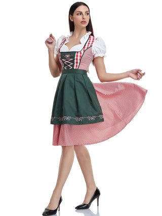 Damen Oktoberfest Dirndl Kleid Mit Kariertem Mieder & Grüner Schürze | 2025
