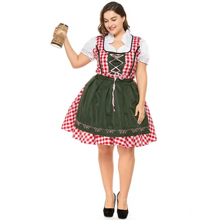 Damen Oktoberfest Dirndl Kleid Mit Karomuster & Schürze 2025