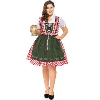 Damen Oktoberfest Dirndl Kleid Mit Karomuster & Schürze 2025