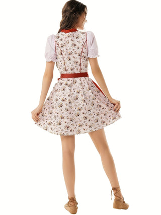Damen Oktoberfest Dirndl Kleid Mit Rüschen & Schürze 2025