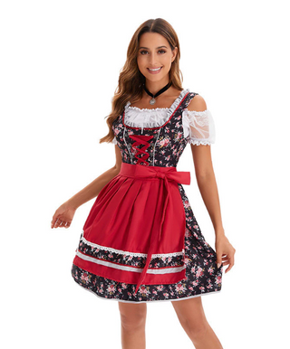 Damen Oktoberfest Dirndl Kleid Mit Rüschen & Schürze 2025