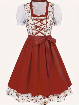 Damen Oktoberfest Dirndl Kleid Mit Rüschen & Schürze 2025