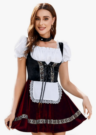 Damen Oktoberfest Dirndl Kleid Mit Satin Schürze & Choker | 2025
