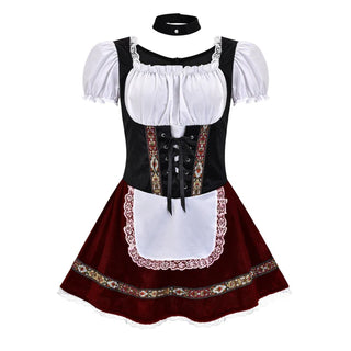 Damen Oktoberfest Dirndl Kleid Mit Satin Schürze & Choker | 2025