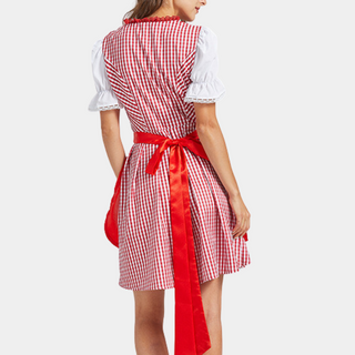 Damen Oktoberfest Dirndl Kleid Mit Satin Schürze & Karomuster | 2025