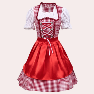 Damen Oktoberfest Dirndl Kleid Mit Satin Schürze & Karomuster | 2025