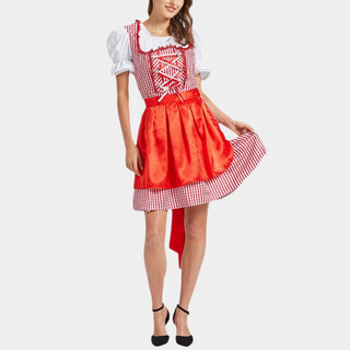 Damen Oktoberfest Dirndl Kleid Mit Satin Schürze & Karomuster | 2025