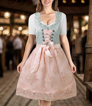 Damen Oktoberfest Dirndl Kleid Mit Satin-Schürze & Schnürung | 2025