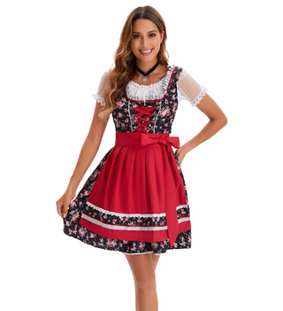 Damen Oktoberfest Dirndl Kleid Mit Spitzenschürze & Satinband | 2025