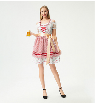 Damen Oktoberfest Dirndl Kleid Mit Spitzenschürze & Satinband | 2025