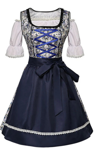 Damen Oktoberfest Dirndl Kleid Navy Mit Spitze & Schnürung 2025
